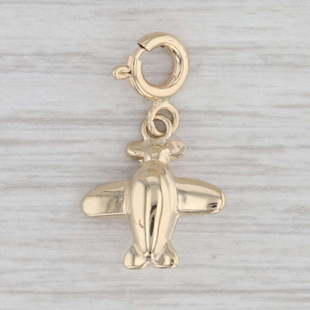 Gray Airplane Charm 14k Yellow Gold Pilot Travel Themed Pendant
