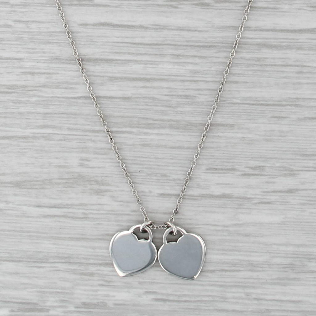 Tiffany Blue Hearts Return ID Pendant Necklace w/ Box Sterling Silver 17.75"