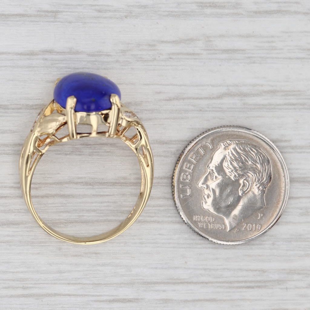 Light Gray Lapis Lazuli Diamond Ring 18k Yellow Gold Size 6.5 Oval Cabochons