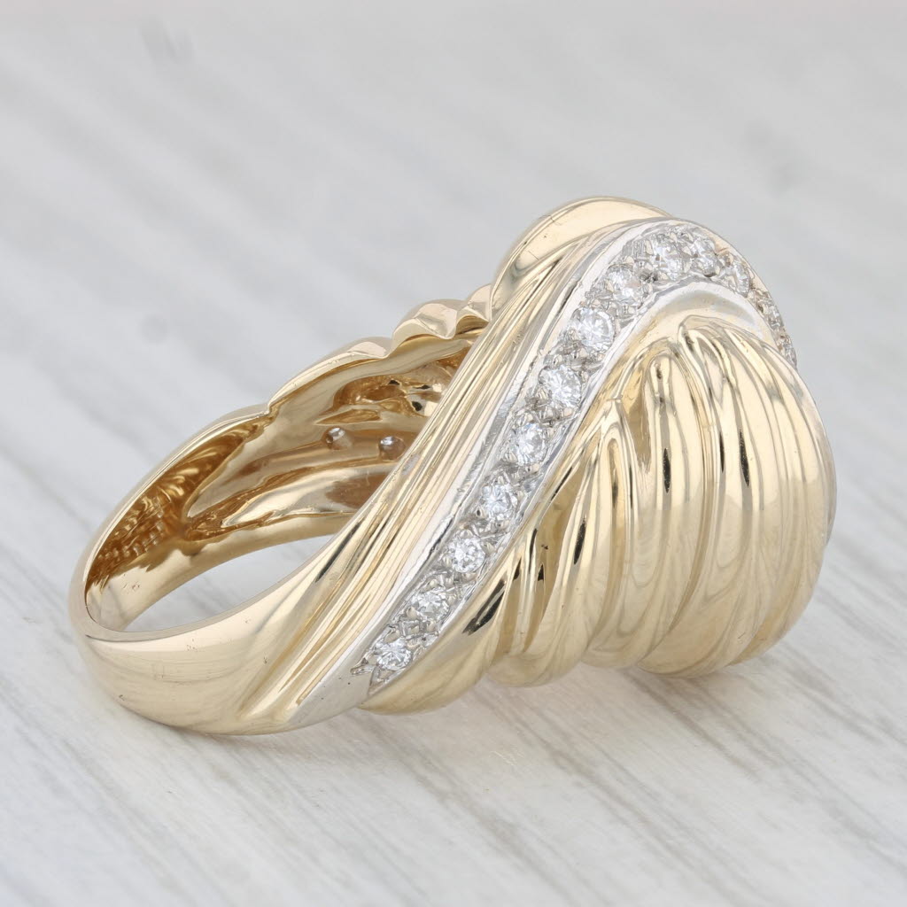 Light Gray 0.40ctw Diamond Scalloped Knot Ring 14k Yellow Gold Size 8.5 Cocktail