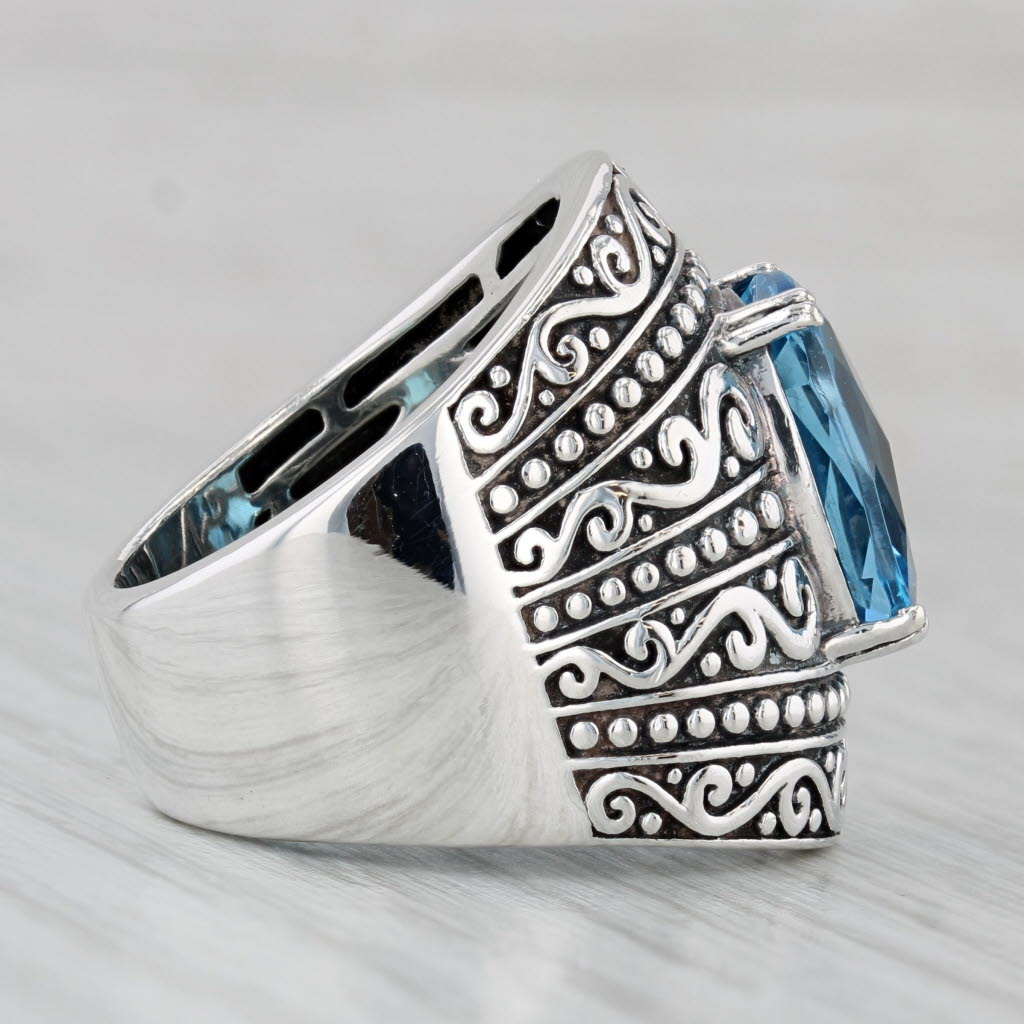 Gray Effy 7ct Cushion Blue Topaz Ring Sterling Silver Ornate Size 7.25