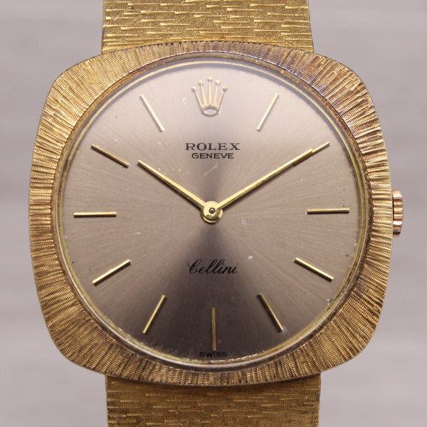 Rosy Brown Vintage 1970's Rolex Cellini 18k Mens Yellow Gold Manual Heavy Bracelet Watch