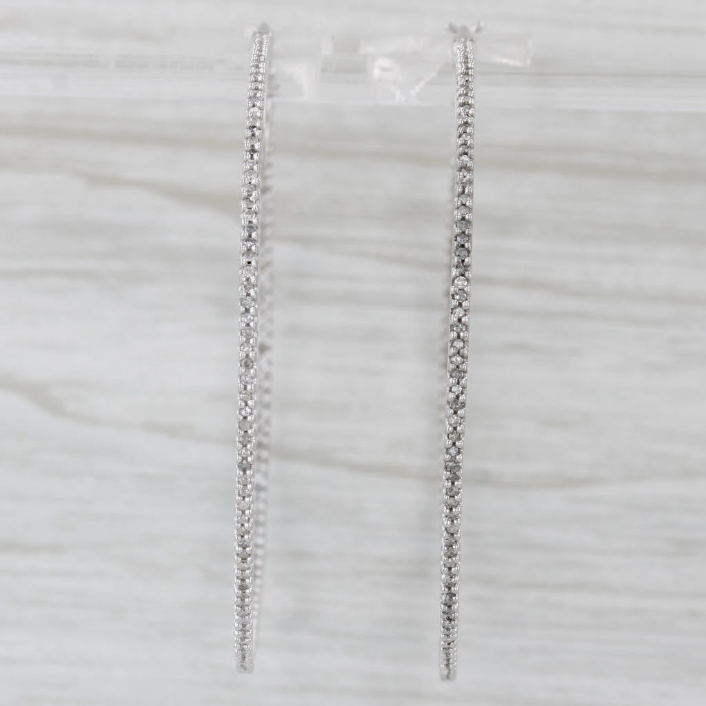 Light Gray 0.50ctw Large Diamond Hoop Earrings 10k White Gold Round Hoops 50.5 x 1.4mm