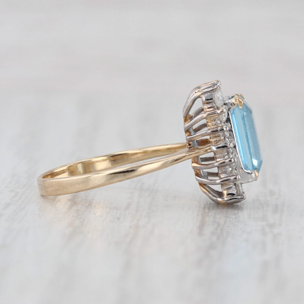 2.20ctw Blue Topaz Diamond Halo Ring 14k Yellow Gold Size 4.25 Emerald Cut