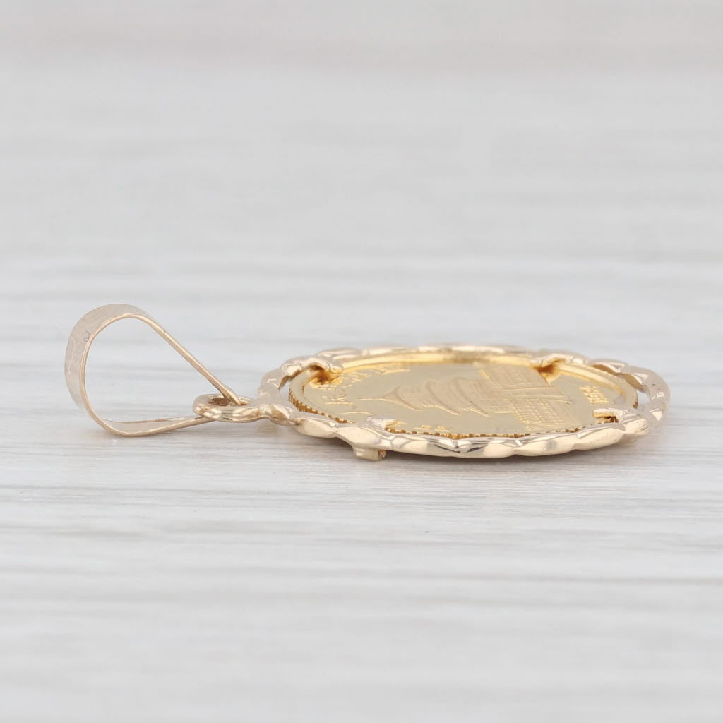 Light Gray 1984 5 Yuan Chinese Panda Coin Pendant 14k Bezel 1/20oz 999 Coin Yellow Gold