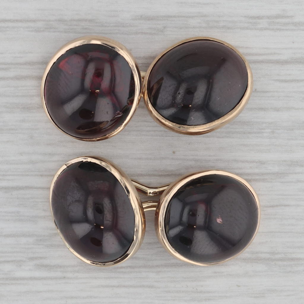 Gray Vintage Garnet Oval Cabochon Cufflinks 10k Yellow Gold