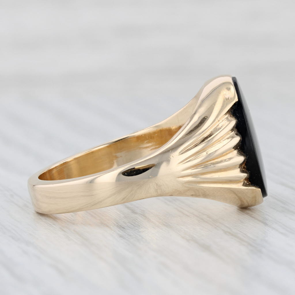 Light Gray Onyx Men's Ring 14k Yellow Gold Size 13.75 Oval Cabochons Solitaire Solid Back