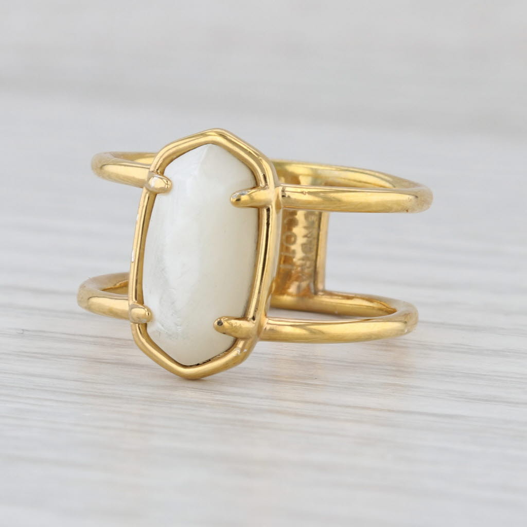 Kendra Scott Mother of Pearl Solitaire Ring Sterling Silver Gold Plated Size 9