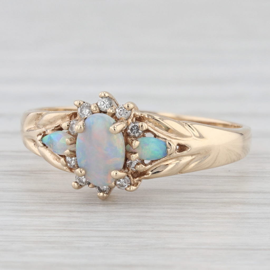 Light Gray Oval Opal Diamond Ring 10k Yellow Gold Size 8