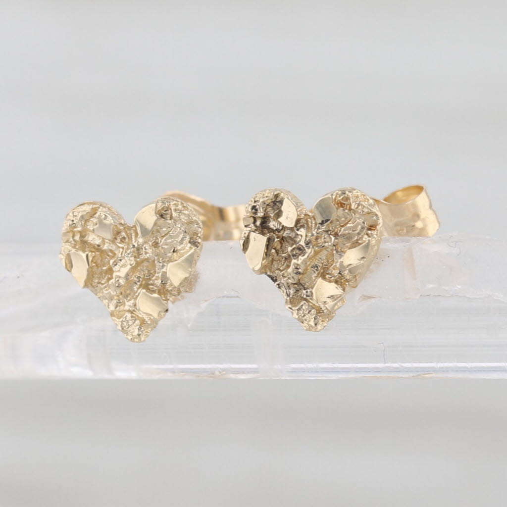 Small Gold Nugget Heart Stud Earrings 14k Yellow Gold Studs