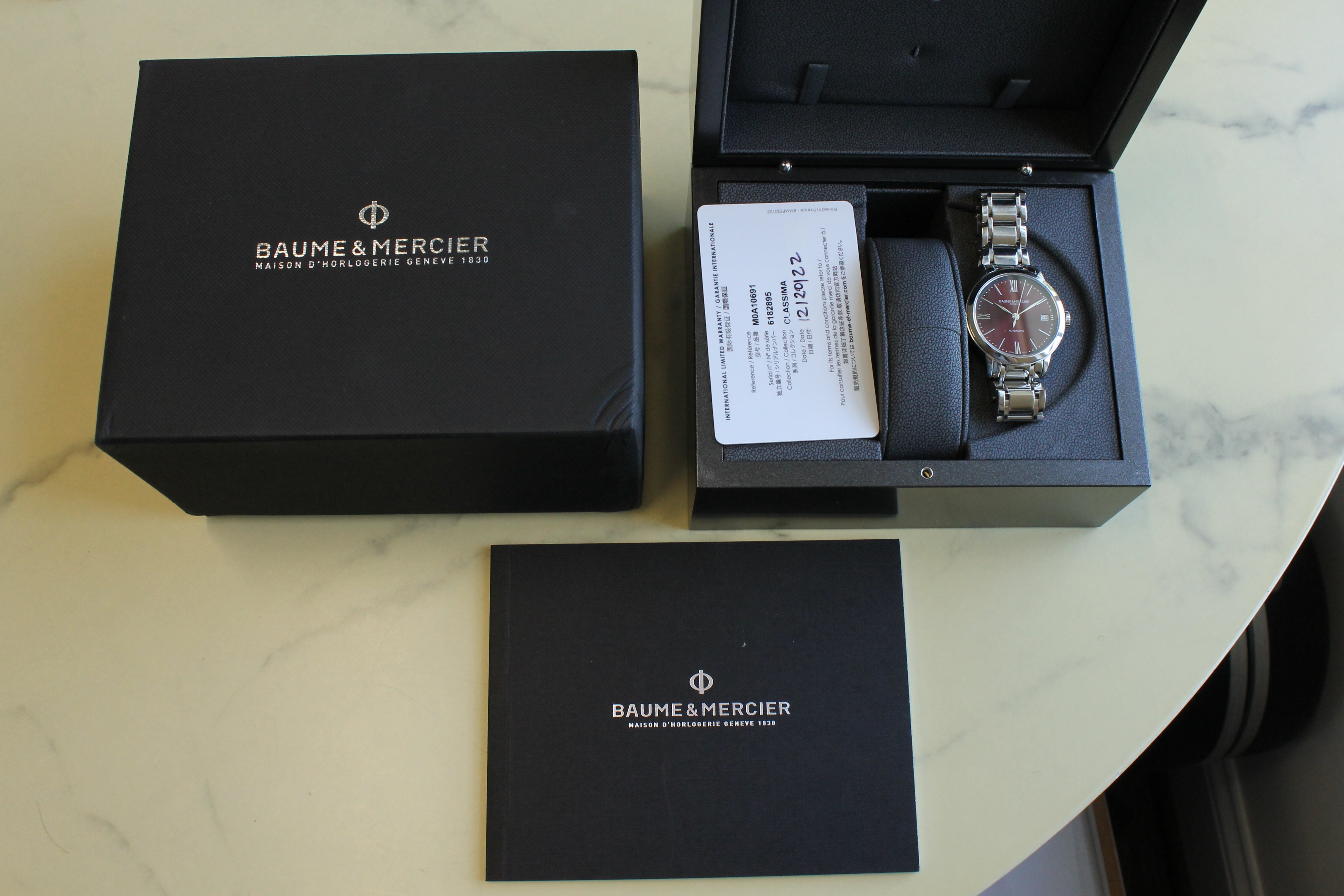 Dark Slate Gray Baume & Mercier Ladies Classima 34mm Automatic Steel Watch 65875 w Bracelet Box