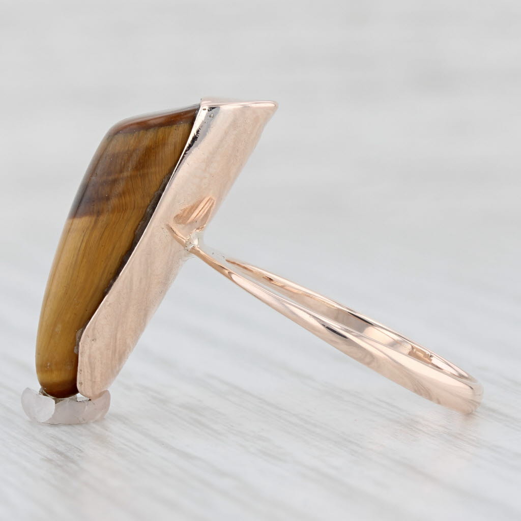 Light Gray Vintage Handmade Tigers Eye Ring 8k Rose Gold Size 8.25 Freeform Cabochon