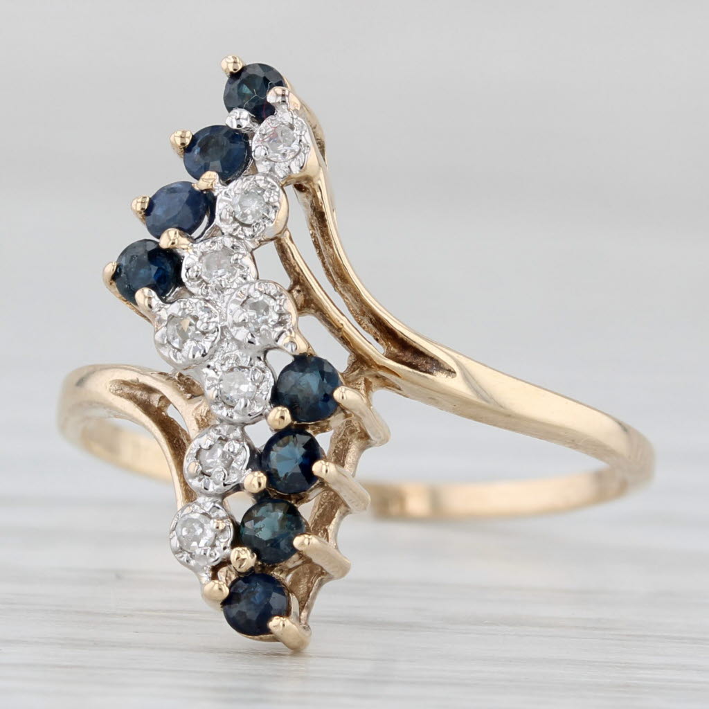Light Gray 0.29ctw Blue Sapphire Diamond Bypass Ring 10k Yellow Gold Size 8