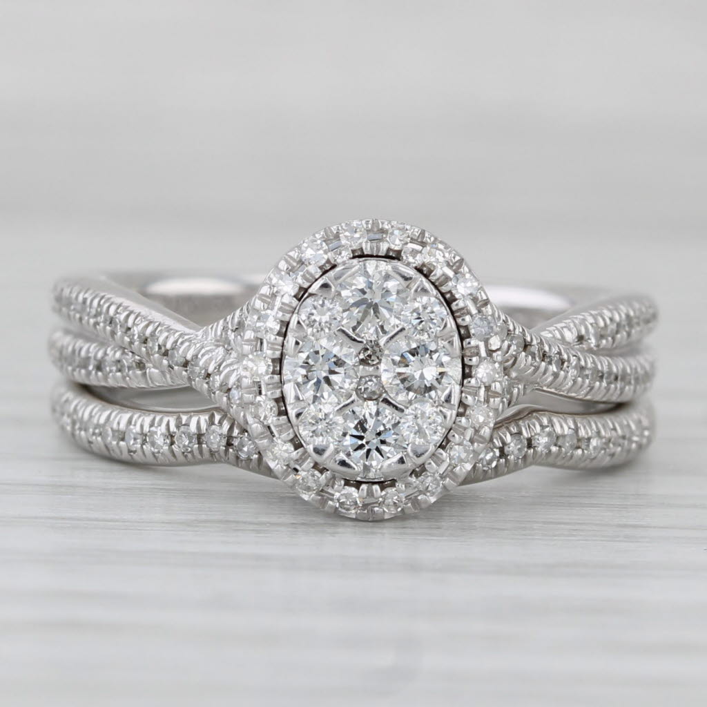 Gray 0.52ctw Diamond Halo Engagement Ring Wedding Band Bridal Set 10k Gold Size 7