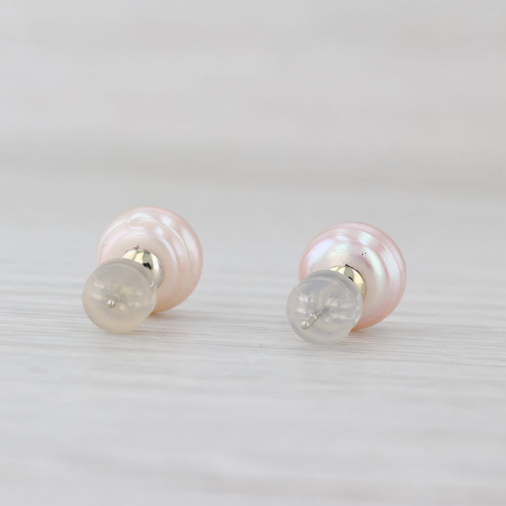 Pink Cultured Pearl Stud Earrings 14k White Gold 8.2mm Round Solitaire Studs