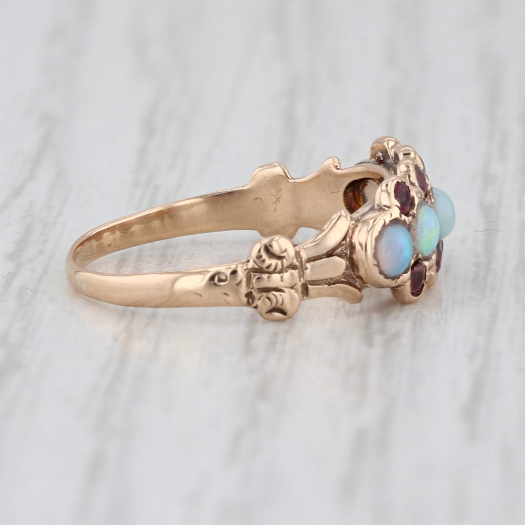 Victorian Lab Created Ruby Garnet Opal 10k Yellow Gold Size 5.5 Antique