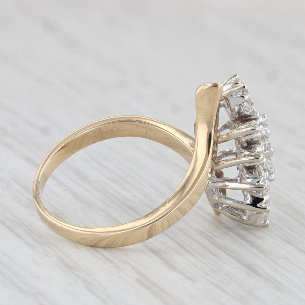 Light Gray 0.48ctw Vintage Cluster Diamond Ring 18k Gold Bypass Size 7