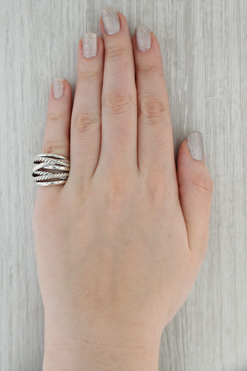 Dark Gray David Yurman Wide Crossover Cable Ring Sterling Silver Size 6