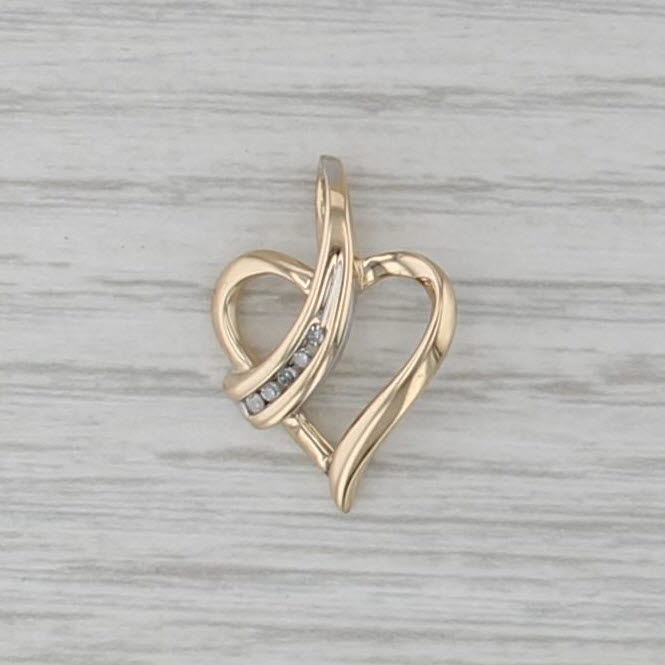 Diamond Overlay Open Heart Pendant 10k Yellow Gold