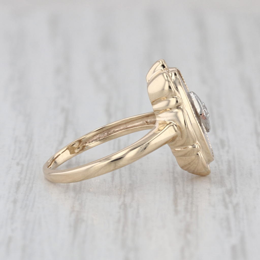 Rayed Quartz Diamond Signet Ring 10k Yellow Gold Size 4 Vintage