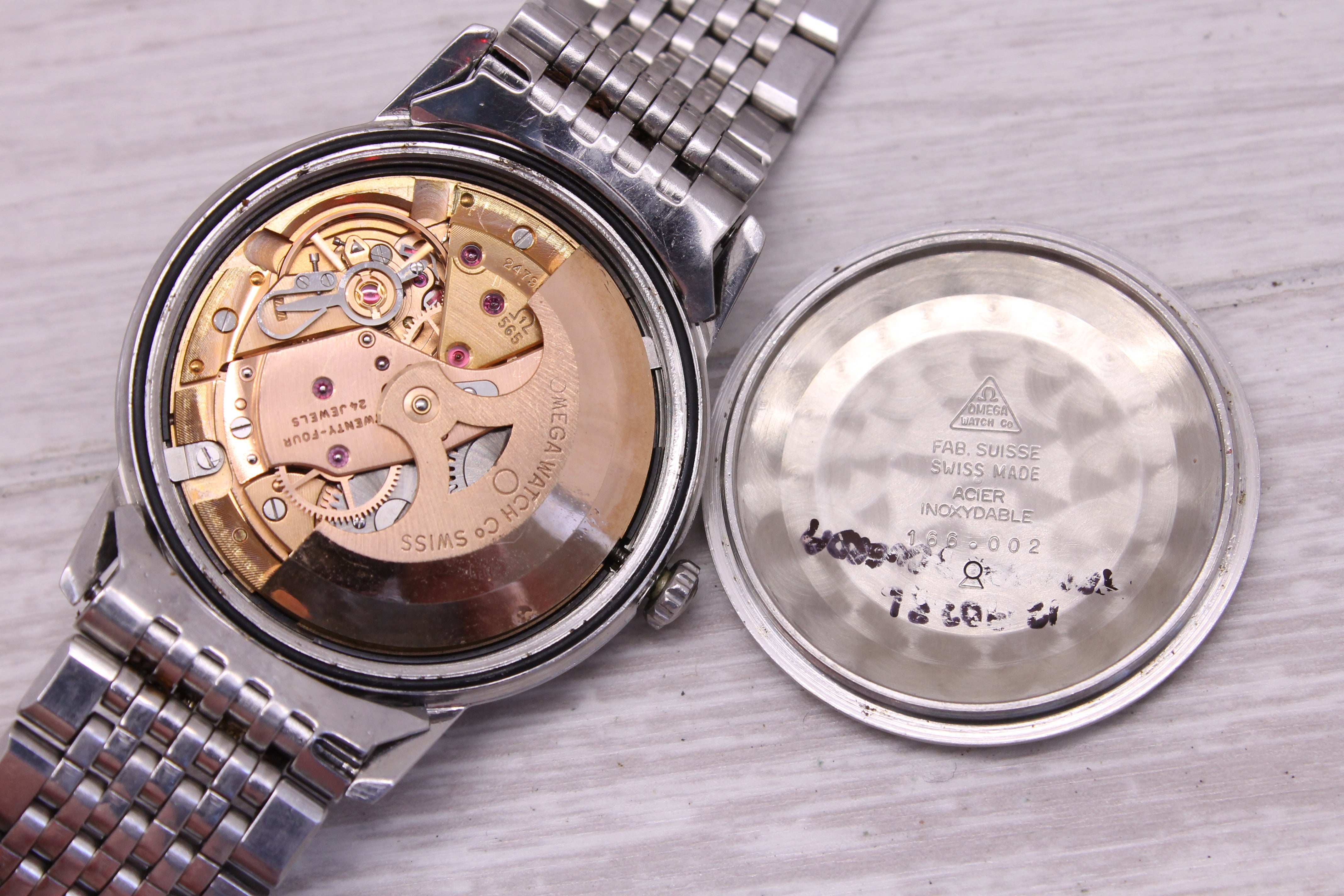 Gray Vintage 1966 Omega Seamaster Men 34mm Steel Automatic Watch 565 Speedy Companion