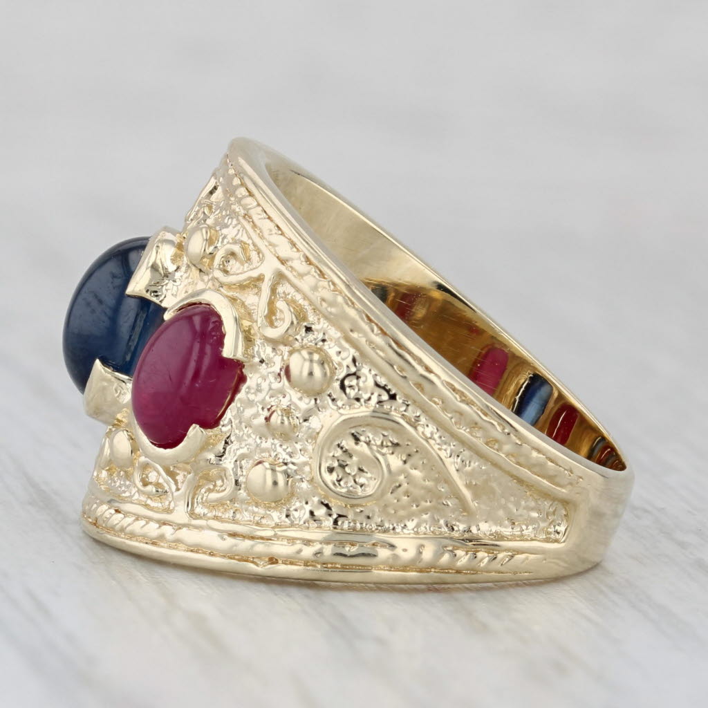 Gray Blue Sapphire Ruby Ring 14k Yellow Gold Size 7 Orange 3-Stone