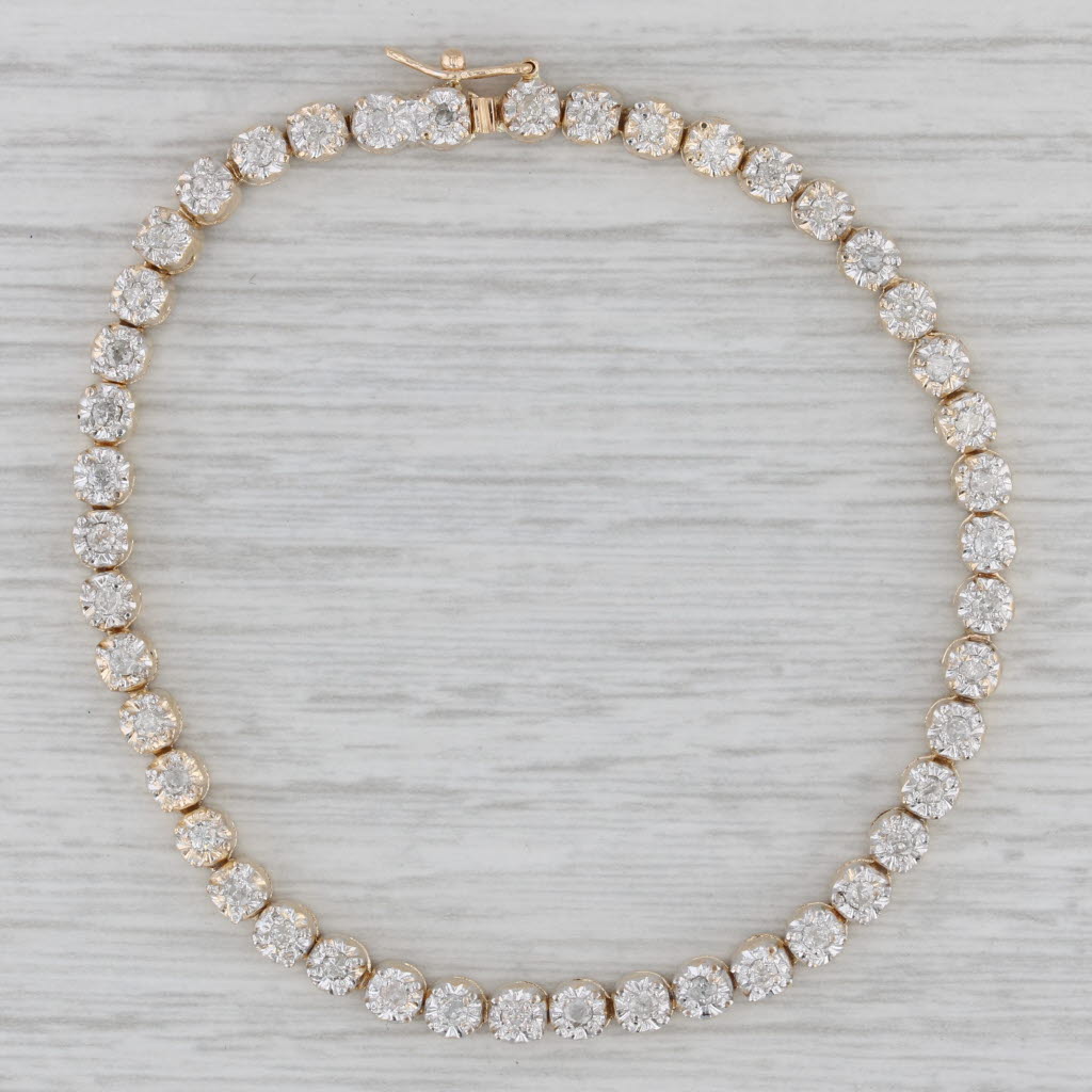 Gray 1ctw Diamond Tennis Bracelet 14k Yellow Gold 7" 3.8 mm