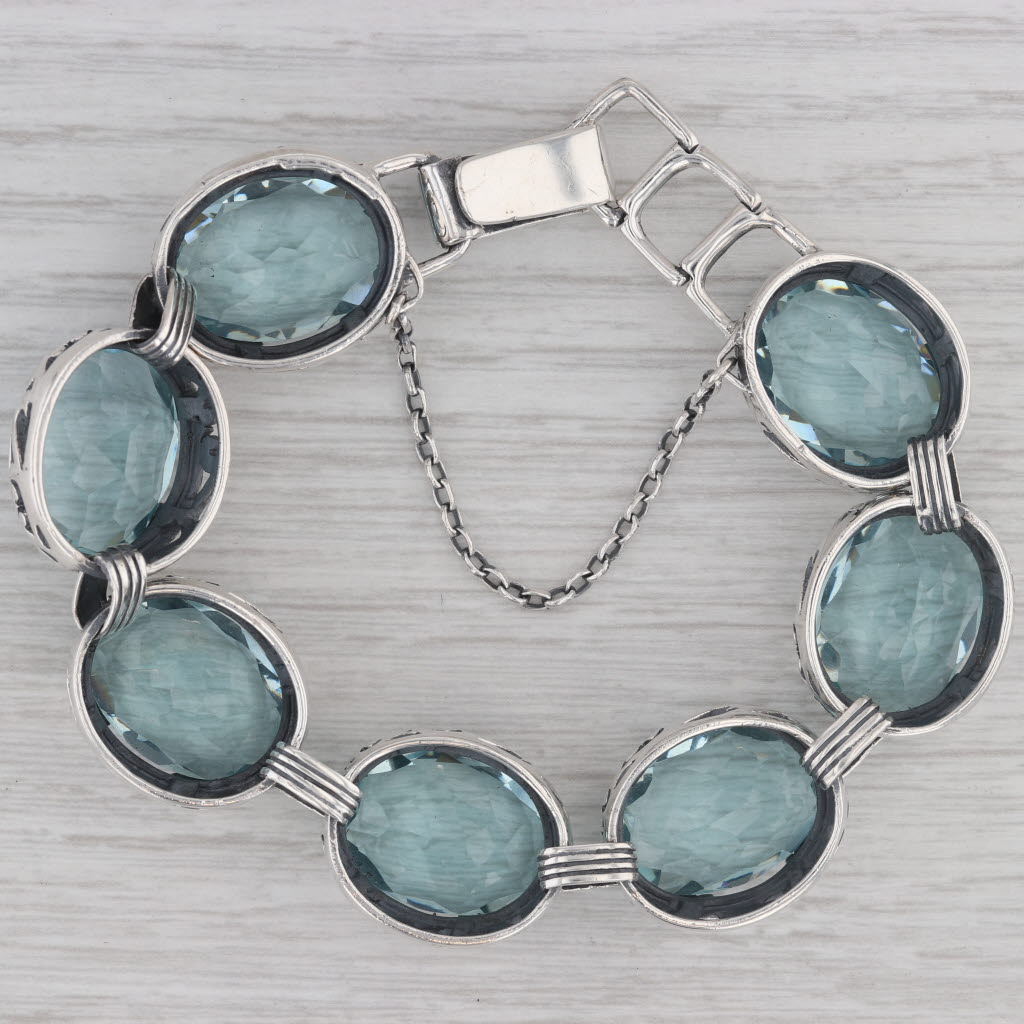 Gray Silpada Blue Glass Large Statement Bracelet Sterling Silver B2093 7.5"