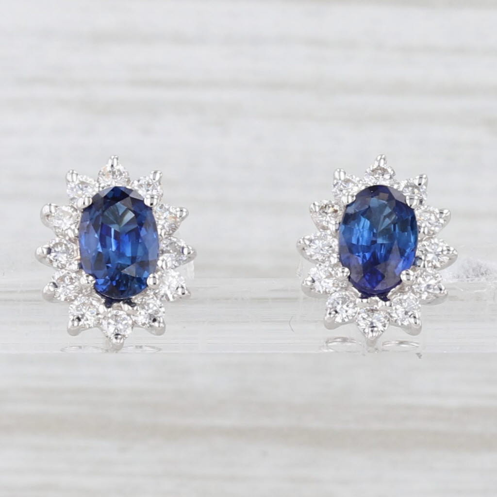 Light Gray 1.62ctw Blue Sapphire Diamond Halo Stud Earrings 18k White Gold