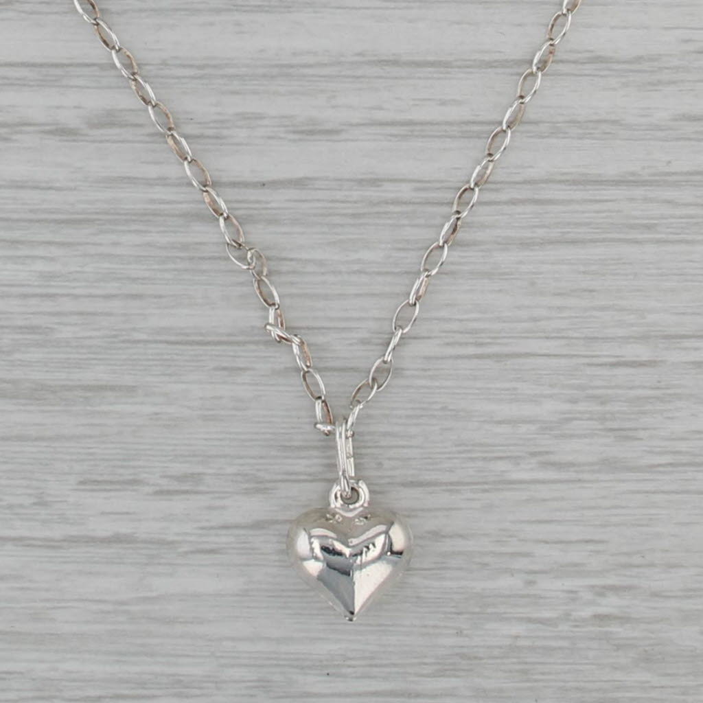 Puffy Heart Pendant Cable Chain Necklace Sterling Silver 20.5" 1.5mm