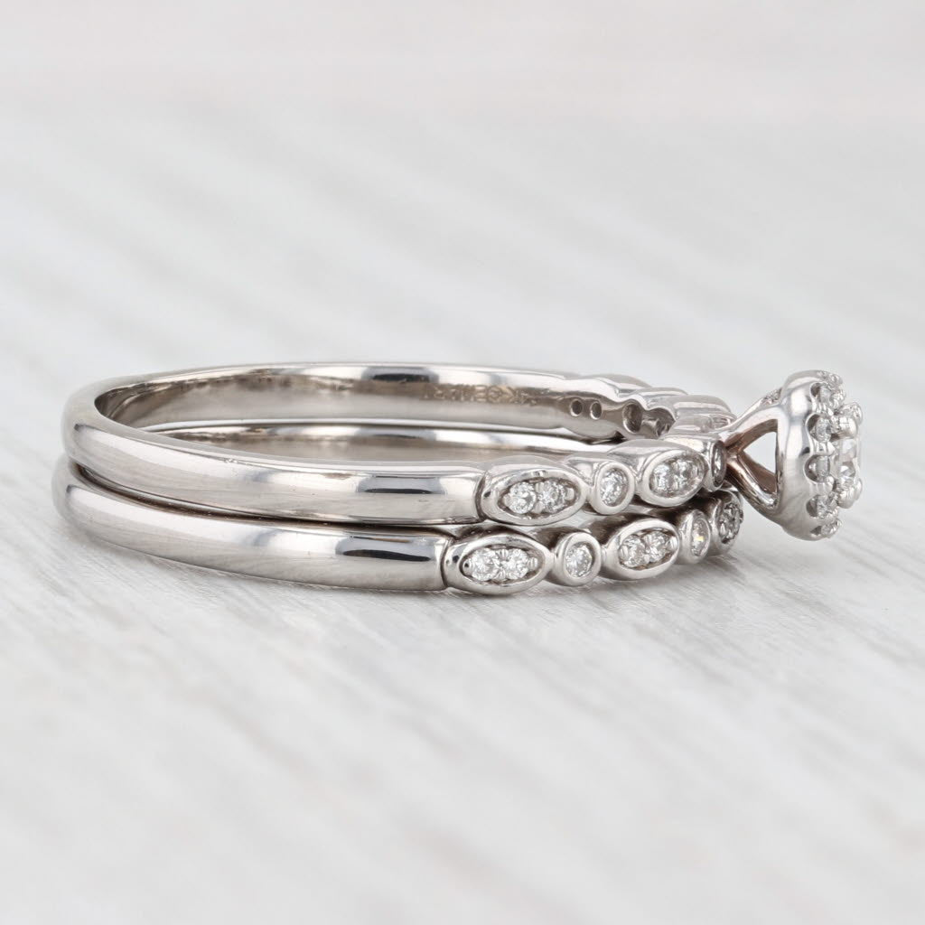 Light Gray 0.30ctw Diamond Halo Engagement Ring Wedding Band Bridal Set 14k White Gold