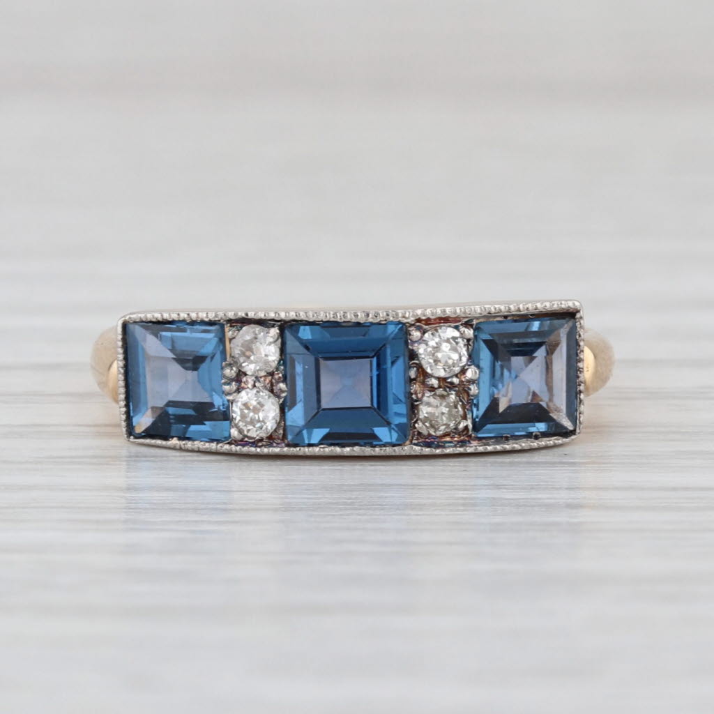 1.89ctw 3-Stone Lab Created Sapphire Diamond Ring 18k Yellow Gold Size 8.5