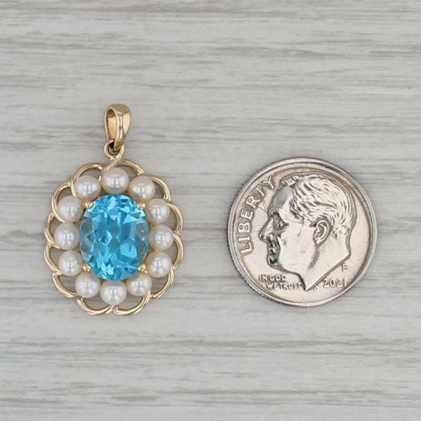 Vintage Cultured Halo Pearl 3.70ct Topaz Pendant 14k Yellow Gold