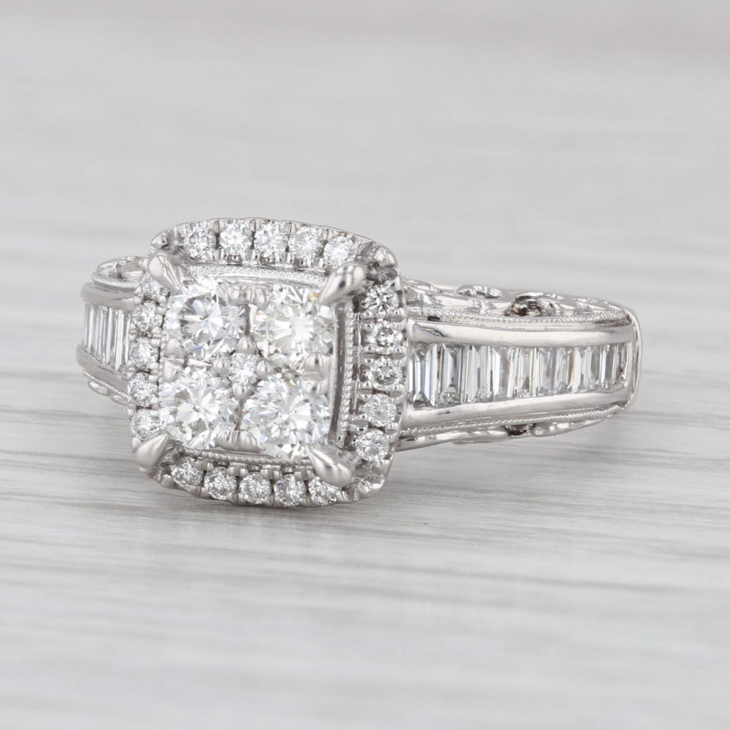 1.15ctw Diamond Halo Engagement Ring 10k White Gold Size 7.75