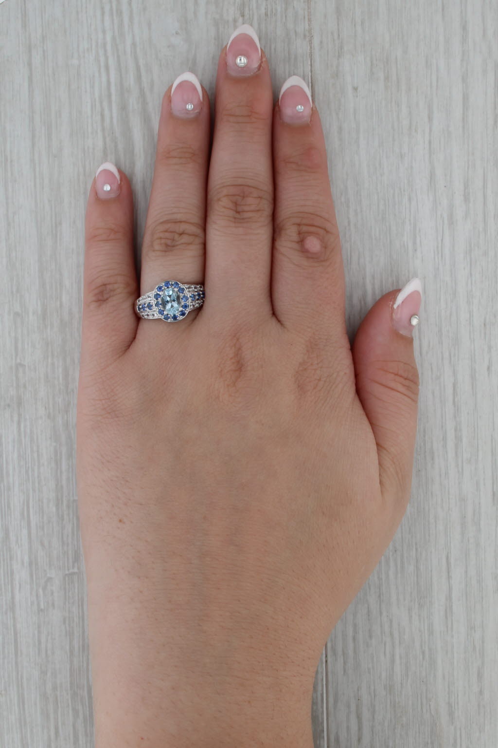 1.50ctw Aquamarine Blue White Sapphire Halo Ring 10k White Gold Size 8