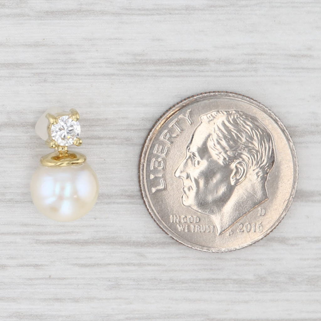Light Gray Cultured Pearl 0.13ct Diamond Small Drop Pendant 18k Yellow Gold