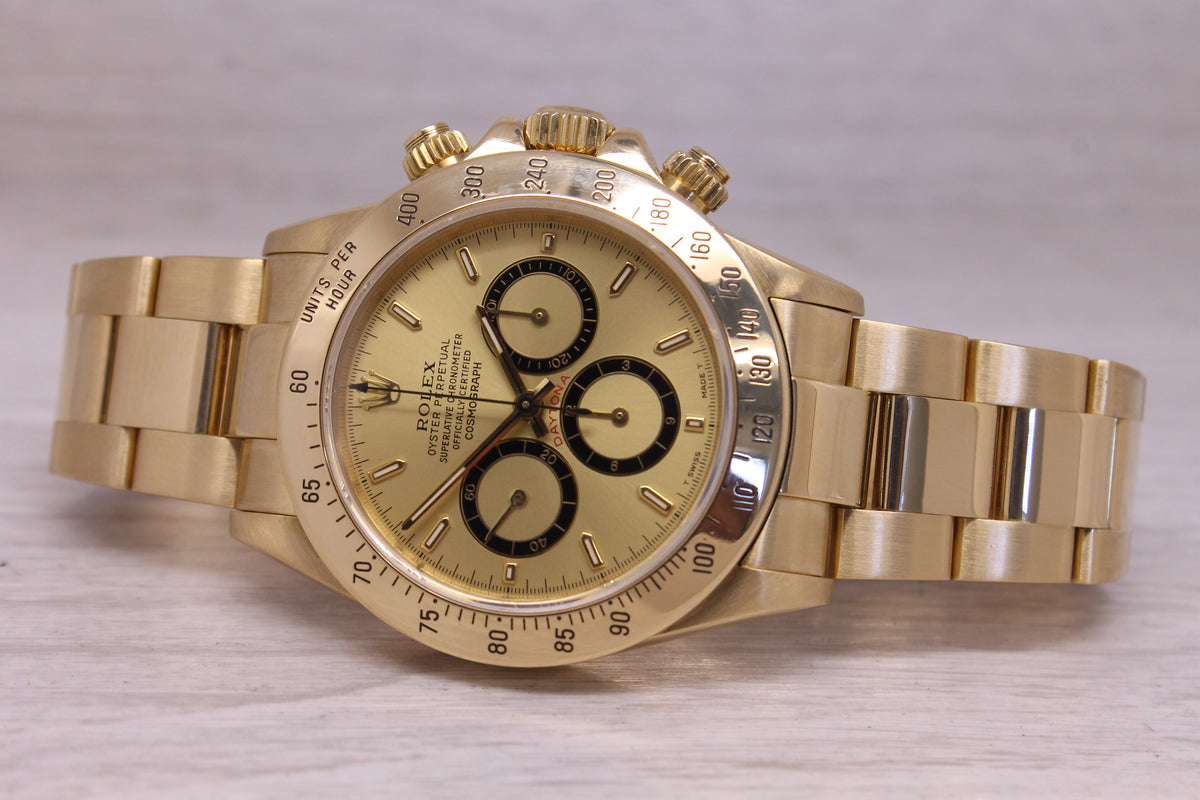 Vintage 1990 Rolex Daytona 16528 18k Gold Chronograph Watch Box Papers Tag