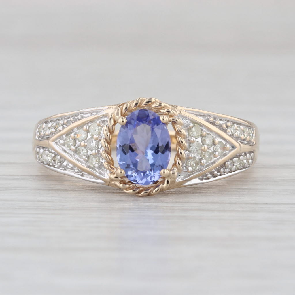 0.87ctw Oval Tanzanite Diamond Ring 10k Yellow Gold Size 8.25