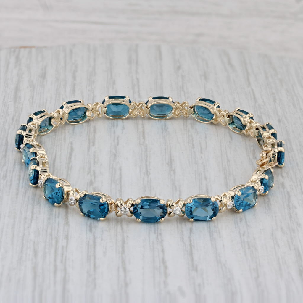 Gray 17.08ctw London Blue Topaz Diamond Tennis Bracelet 14k Yellow Gold 7.25" 5.1mm