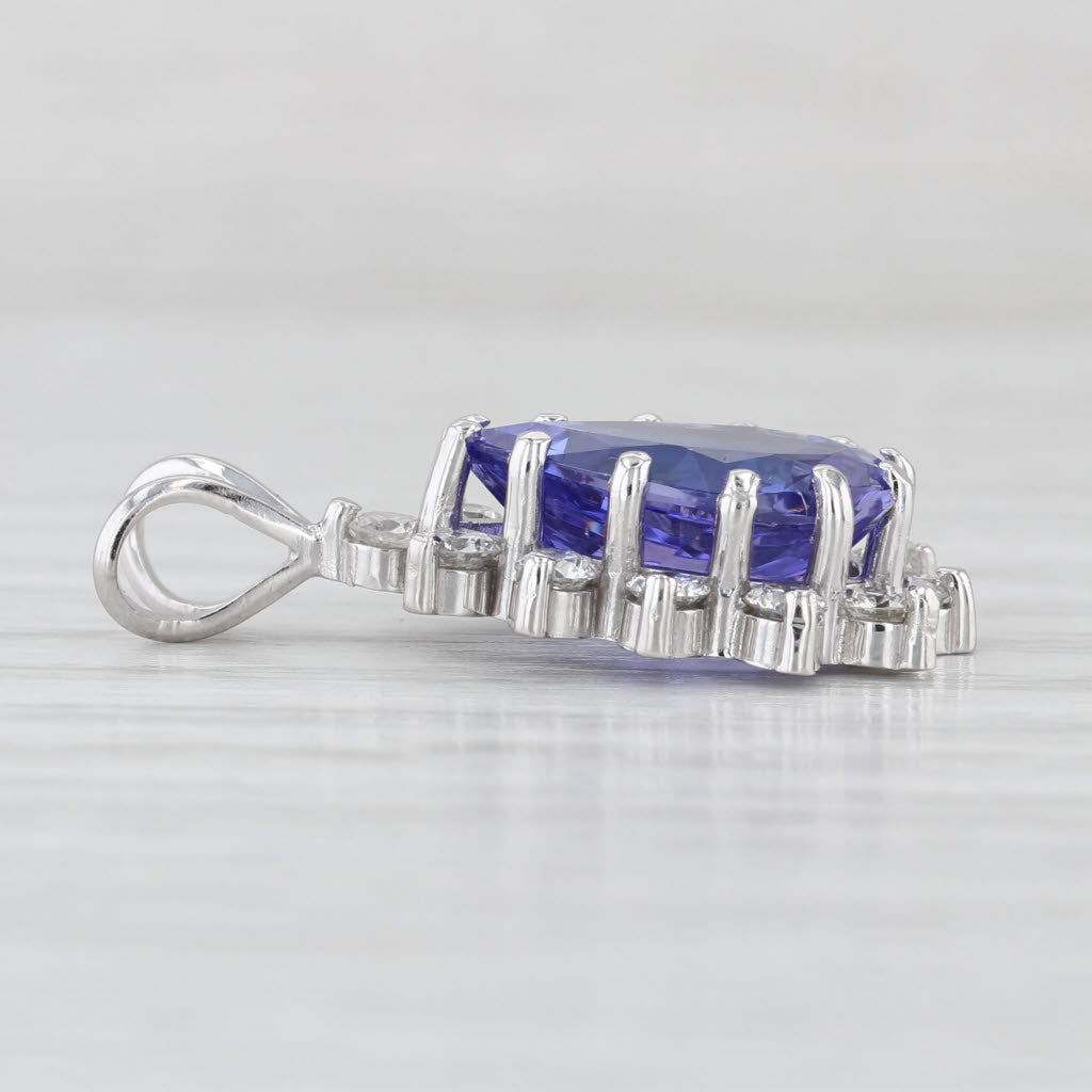 5.15ctw Pear Tanzanite Diamond Halo Pendant 14k White Gold