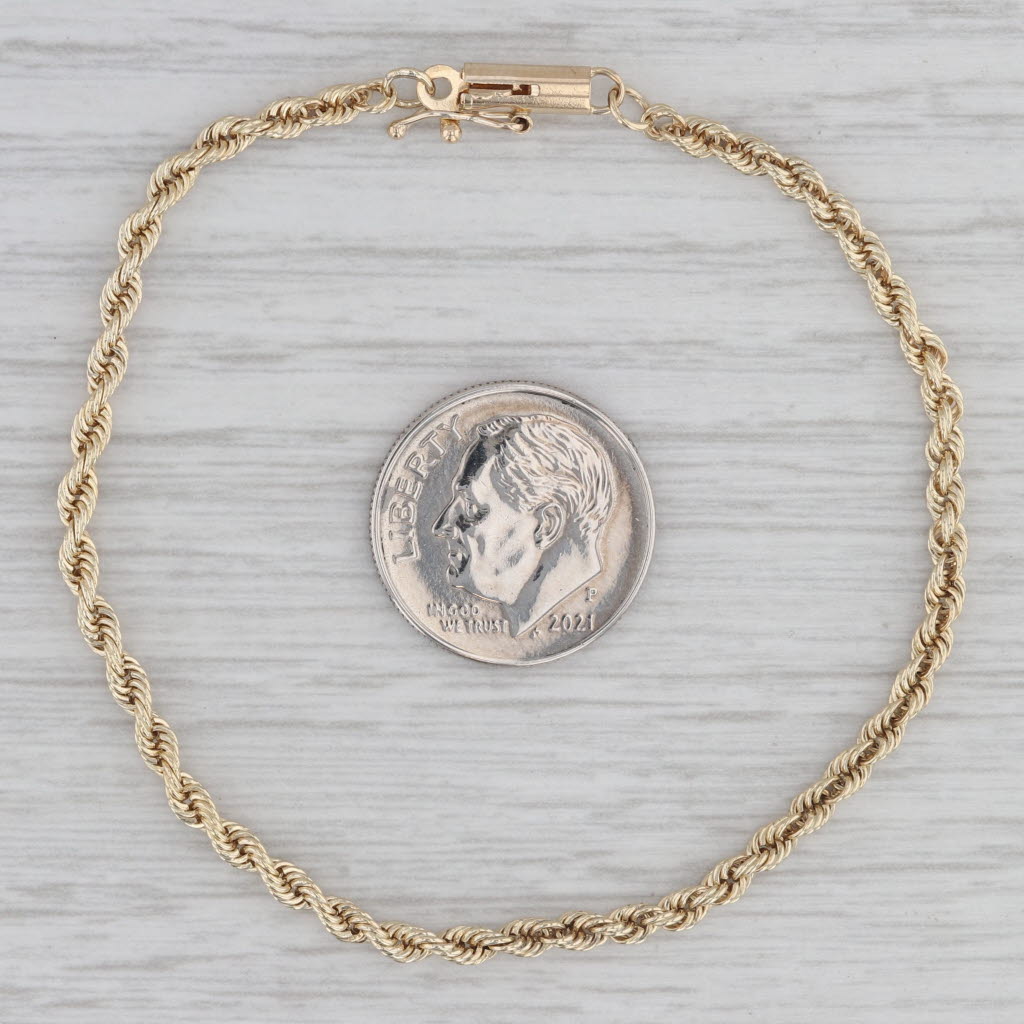 Gray Rope Chain Bracelet 14k Yellow Gold 6.5" 2.5mm