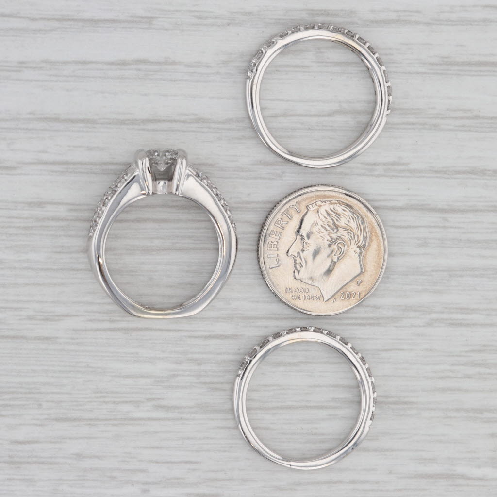 Gray 1.34ctw Diamond Engagement Ring 2 Wedding Band Bridal Set 14k White Gold Sz 4.75