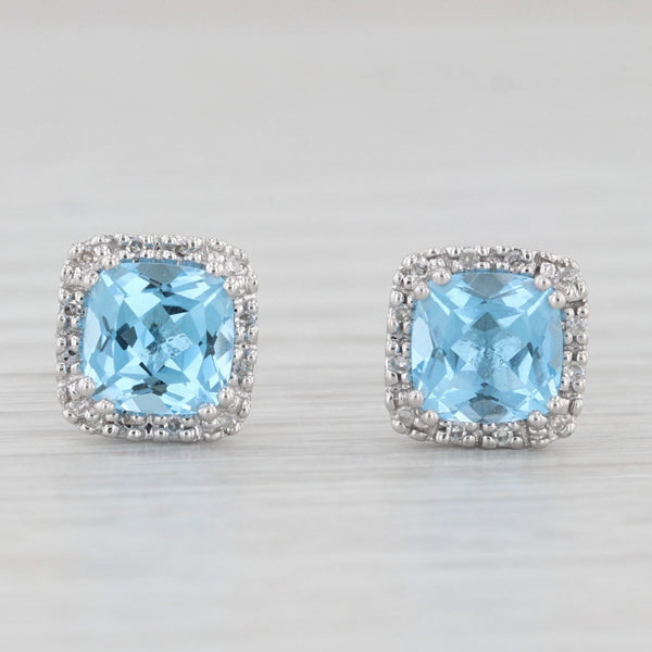 2.34ctw Blue Topaz Diamond Halo Stud Earrings 14k White Gold