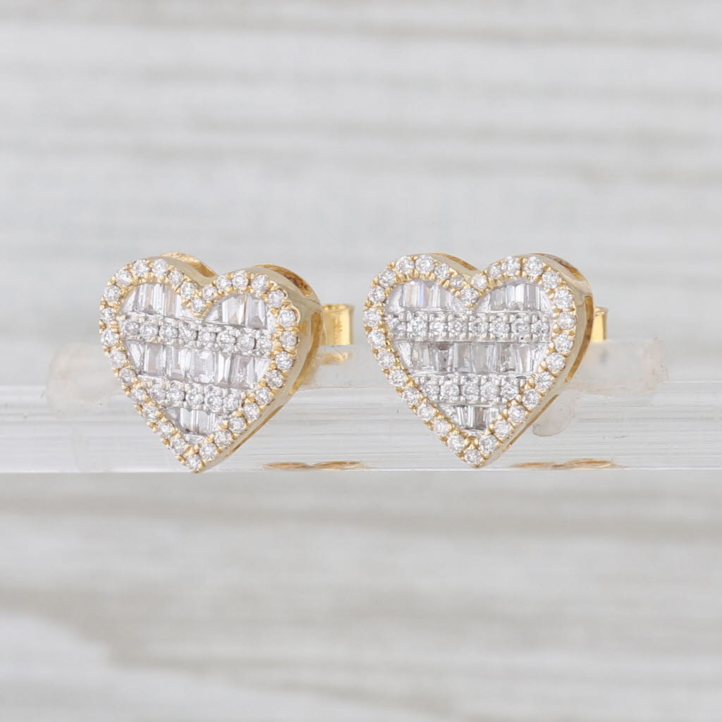 Pave Diamond Heart Stud Earrings 10k Yellow Gold Studs