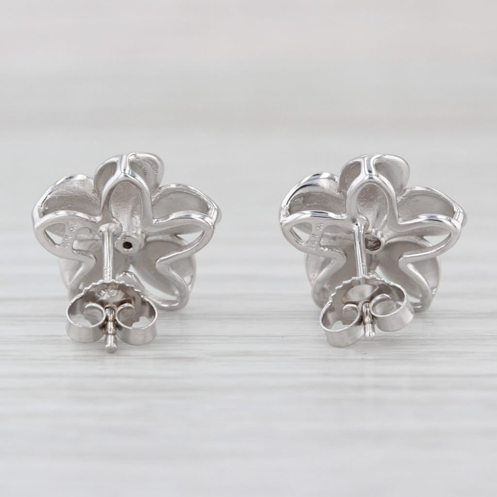 Diamond Plumeria Flower Stud Earrings 14k White Gold Floral Studs