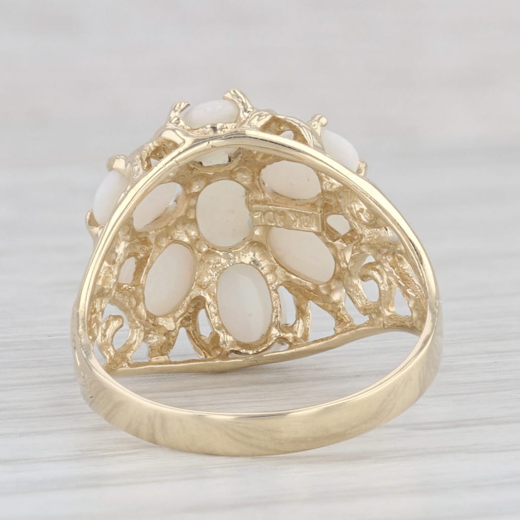 Light Gray Opal Flower Cluster Ring 14k Yellow Gold Size 7
