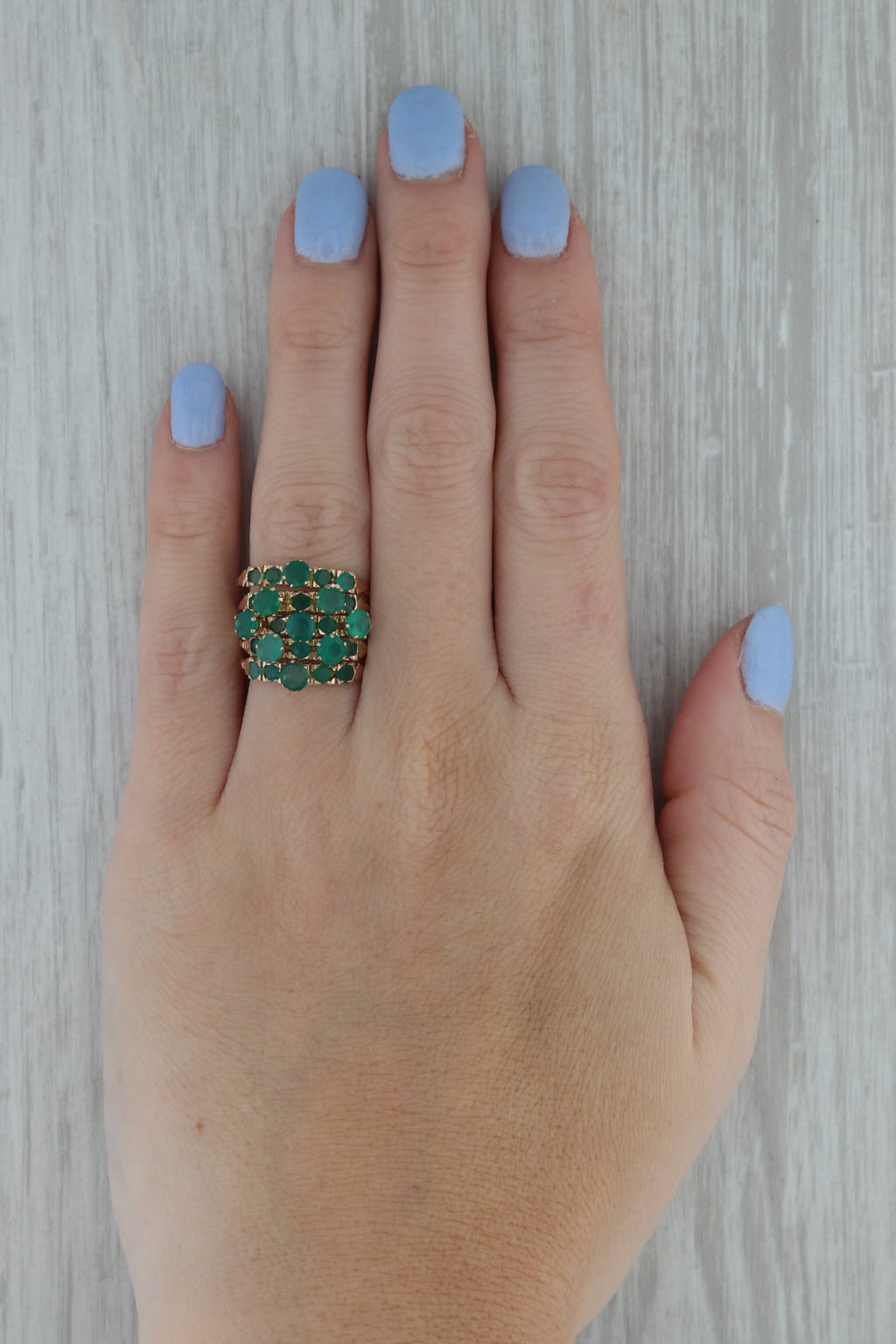 Rosy Brown Green Chalcedony Multiband Harem ring 14k Rose Gold Size 6.5 Cocktail