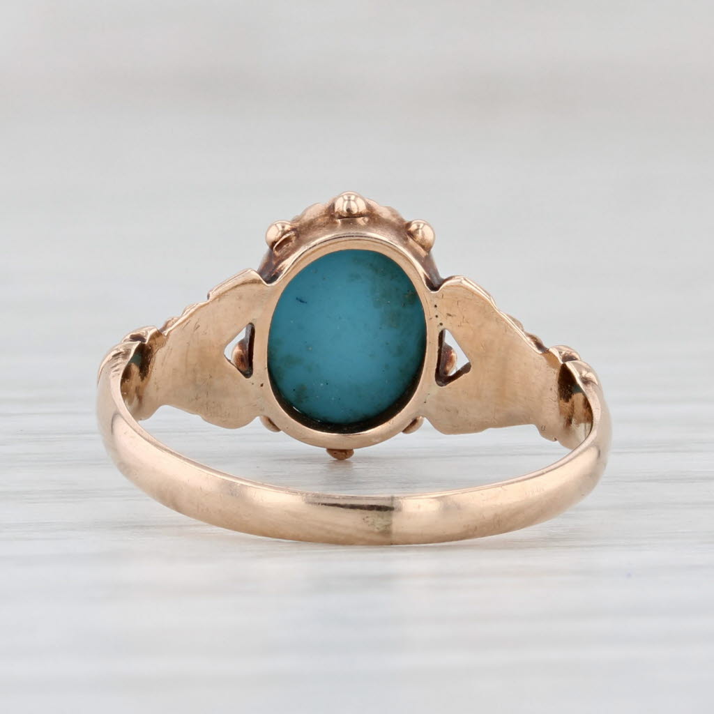 Light Gray Victorian Turquoise Glass Ring 10k Yellow Gold Small Size 5.75 Antique