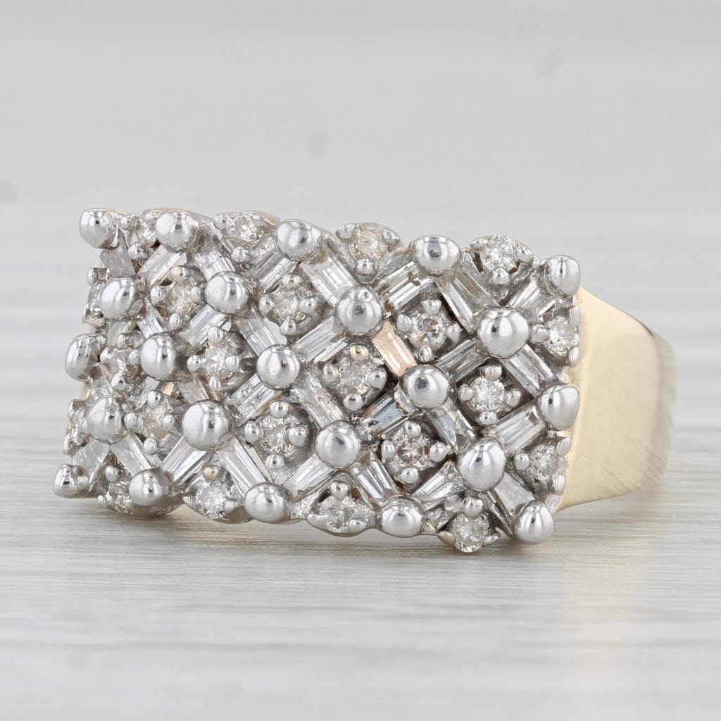 Light Gray 0.90ctw Diamond Cluster Crosshatch Ring 14k Gold Size 9.25