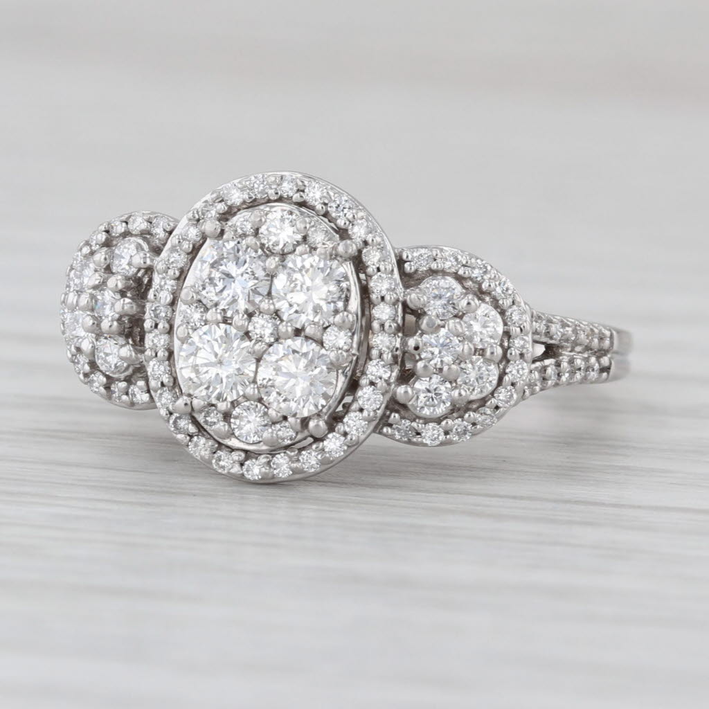 0.85ctw Diamond Cluster Halo Engagement Cocktail Ring 10k White Gold Size 7